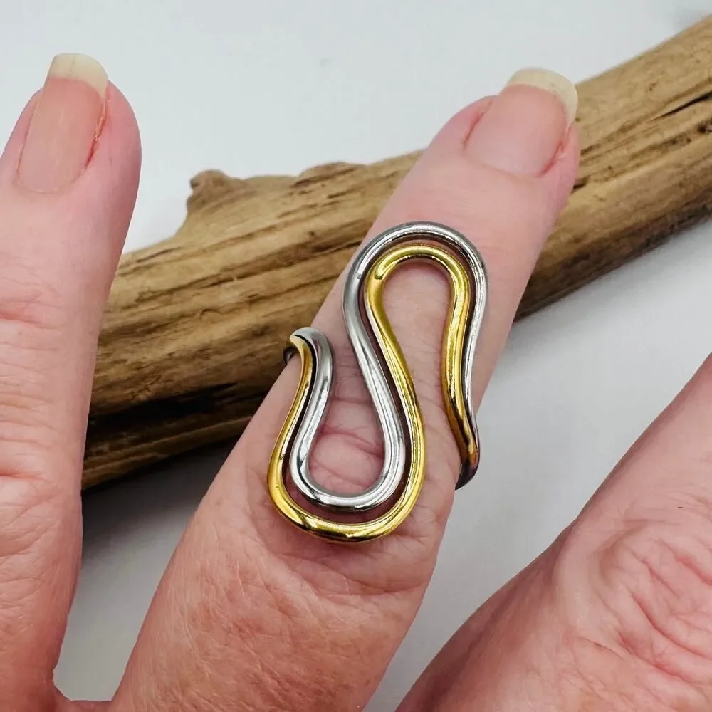Two-Tone Abstract Ring-18K Gold & Silver-Adjustable